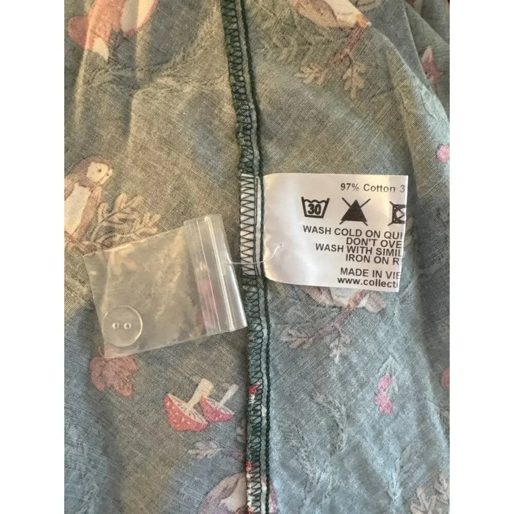 Collectif Vintage Fox Mushroom Overall Dress Sz Large Green Forest Fairy Jumper - Picture 6 of 7